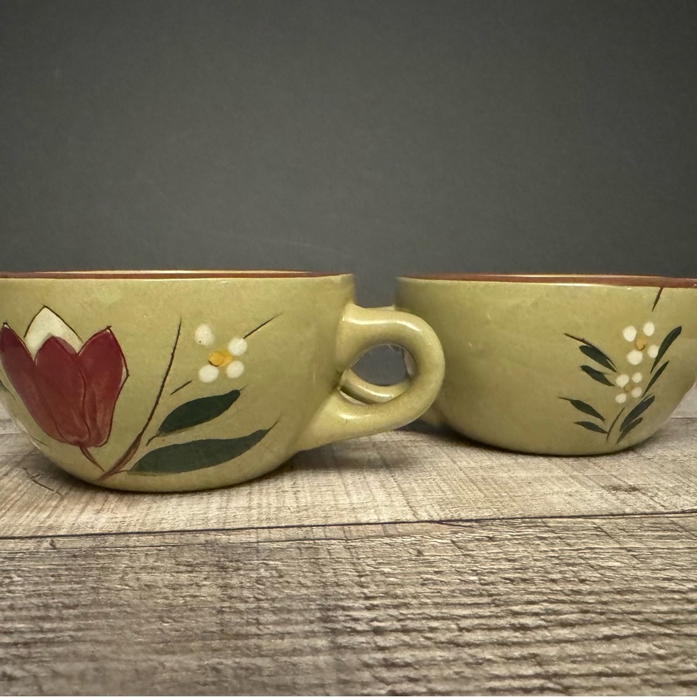 Stangl Pottery Magnolia Tea Coffee Mug Vintage Handpainted Set of Two